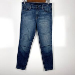 J Brand Jasper Capri Jeans Mid Rise Patch Distressed Dark Blue 27 Casual Denim